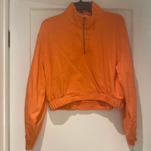 Abound Medium Orange Cropped Sweater with Zipper at Neck